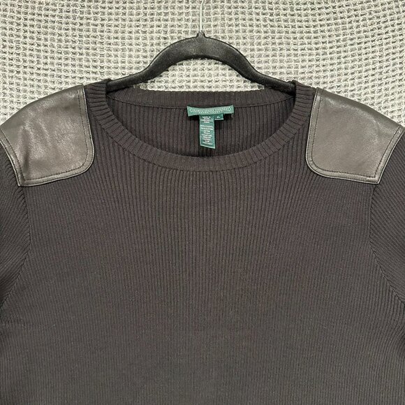 Ralph Lauren Jeans Company Knit Sweater Shirt Womens XL Leather Shoulder Patch - Picture 3 of 8